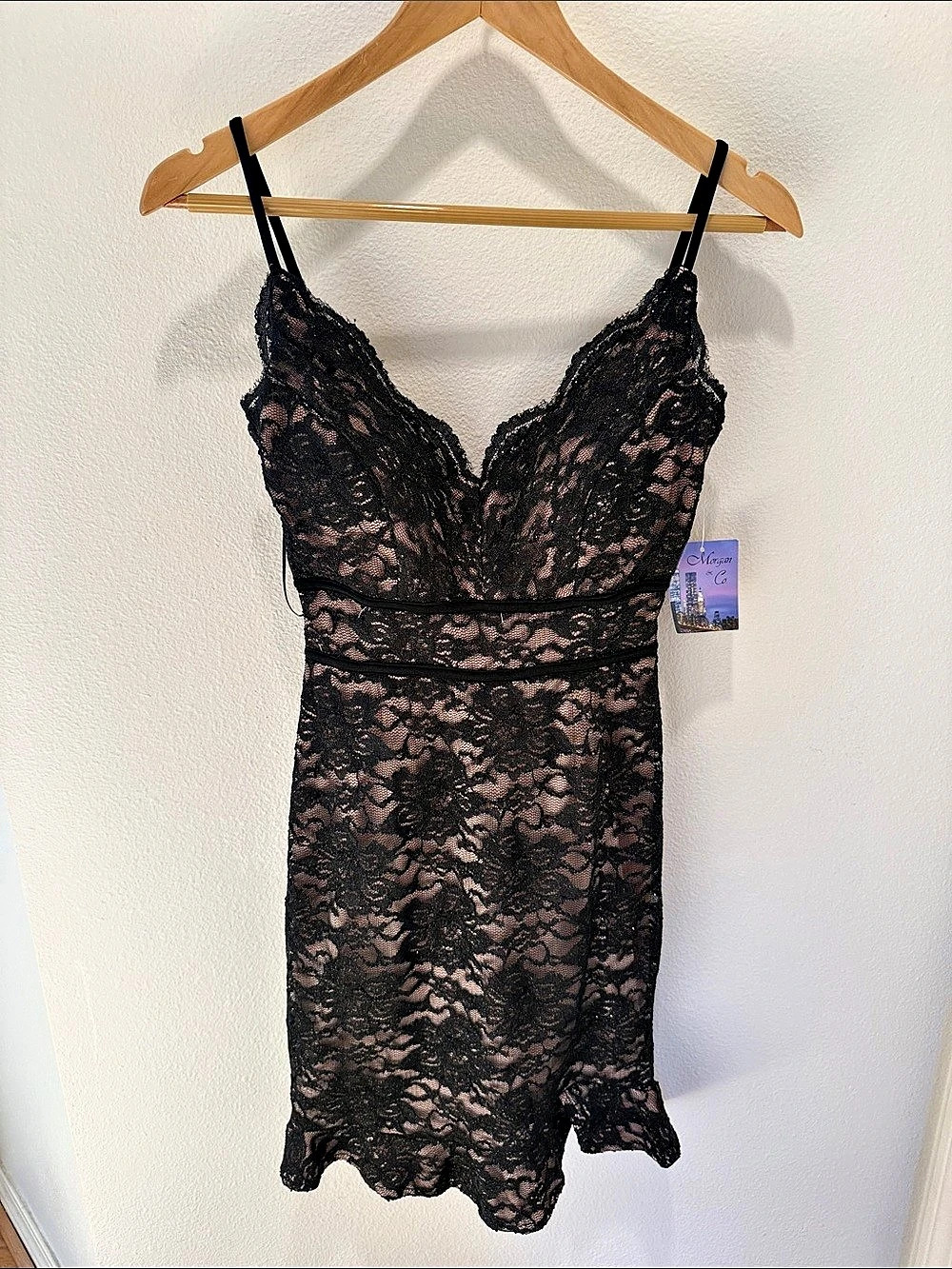 Morgan & Co. Floral Lace Mini Dress Black Size A NWT